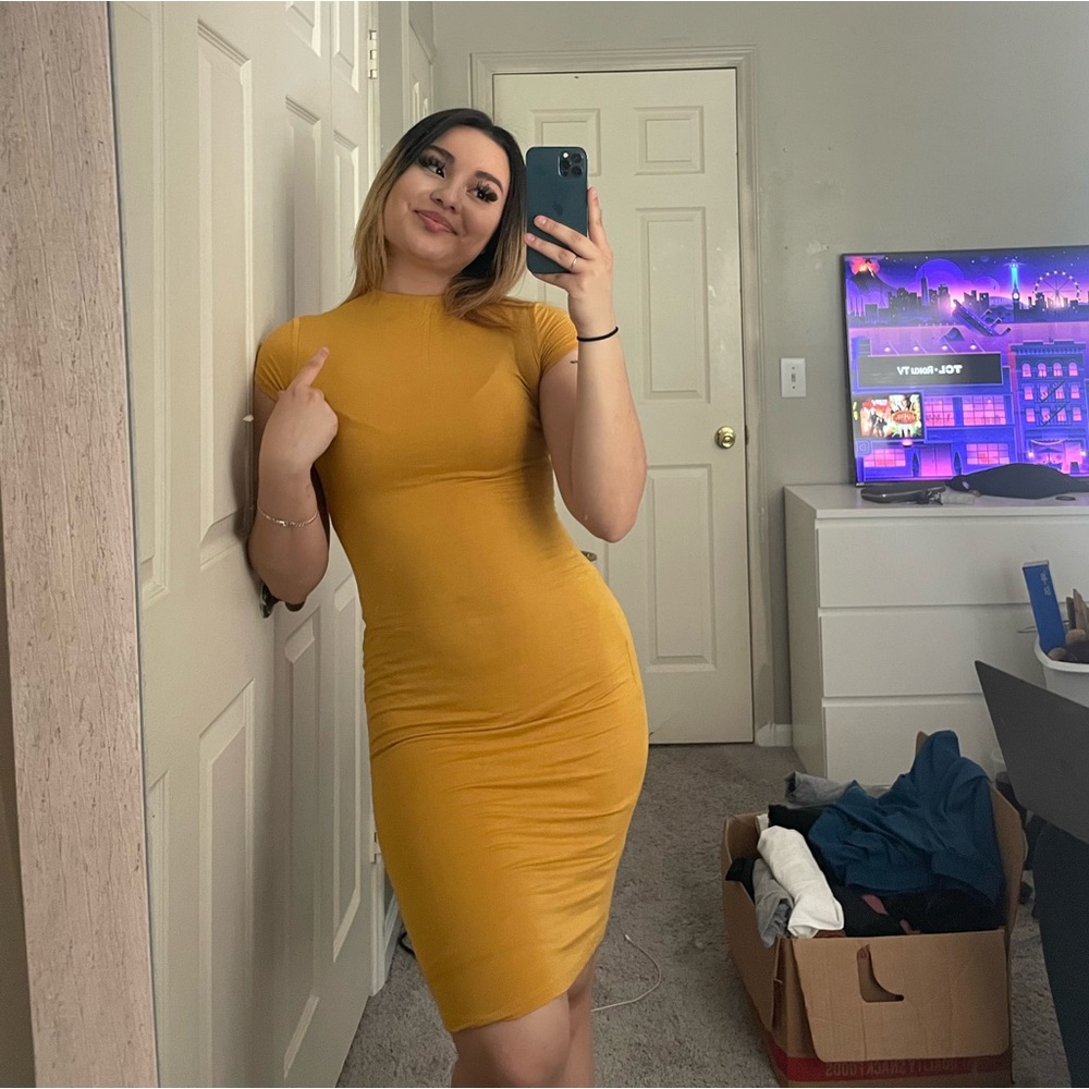 Yellow body con dress